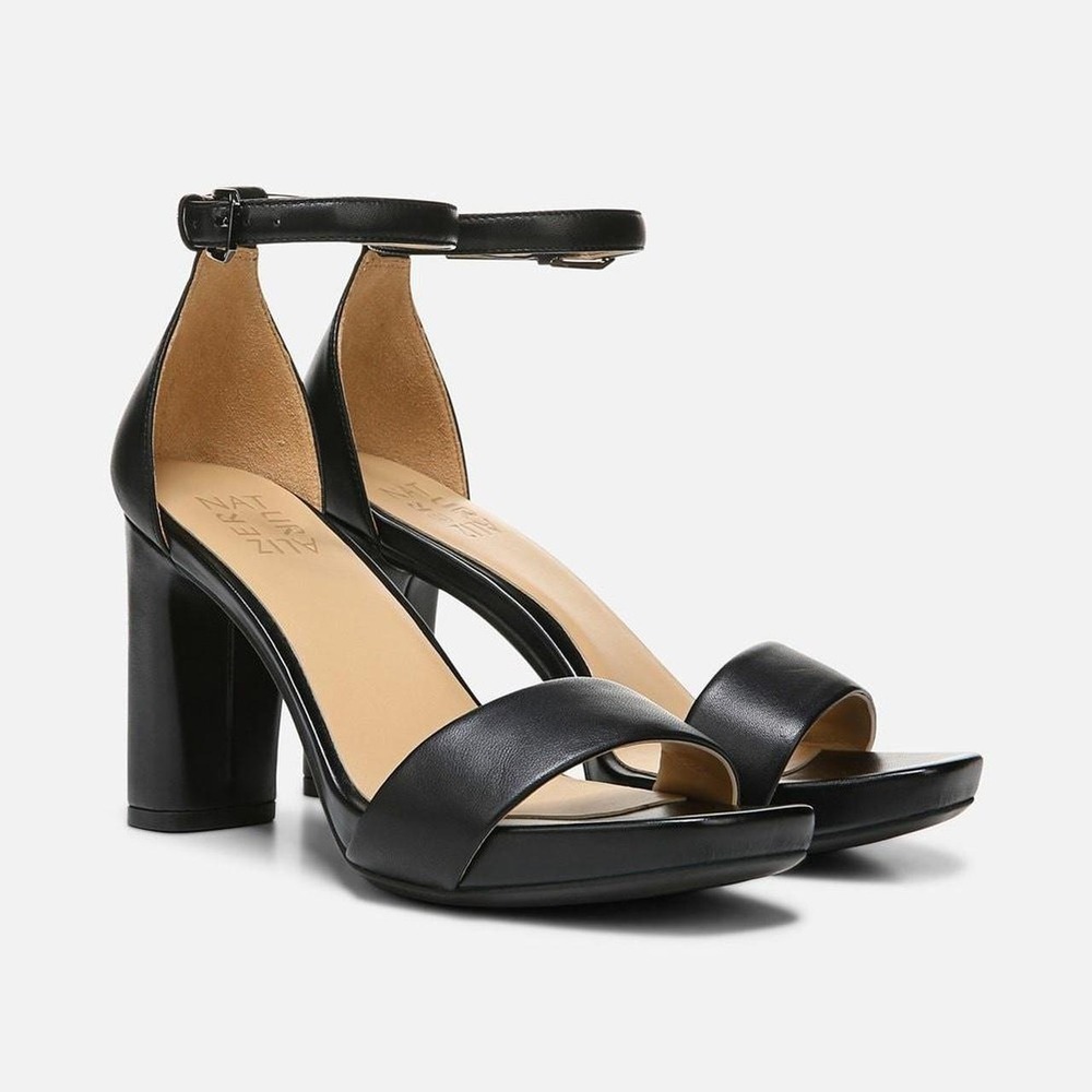 Naturalizer Black Leather Ankle Strap Block Heel Open Toe Sandals Womens 11W